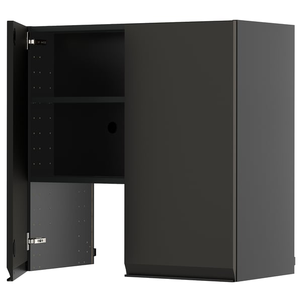 METOD wall cb f extr hood w shlf/door, black-grey/Upplöv matt anthracite, 80x80 cm