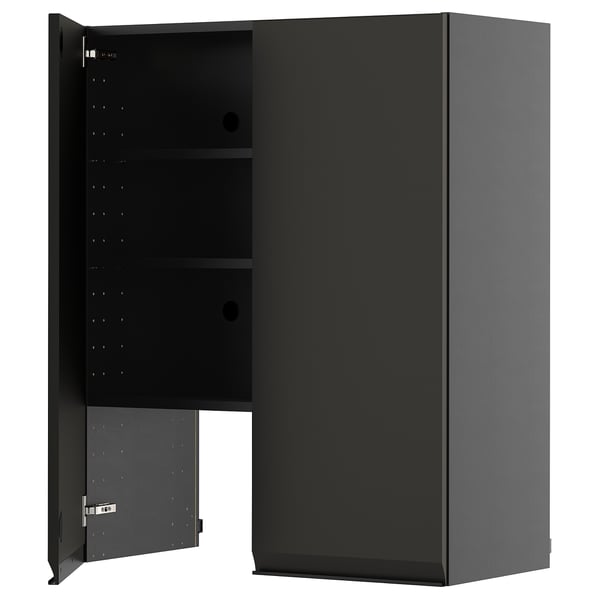 METOD wall cb f extr hood w shlf/door, black-grey/Upplöv matt anthracite, 80x100 cm