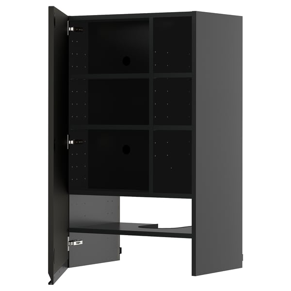 METOD wall cb f extr hood w shlf/door, black-grey/Upplöv matt anthracite, 60x100 cm
