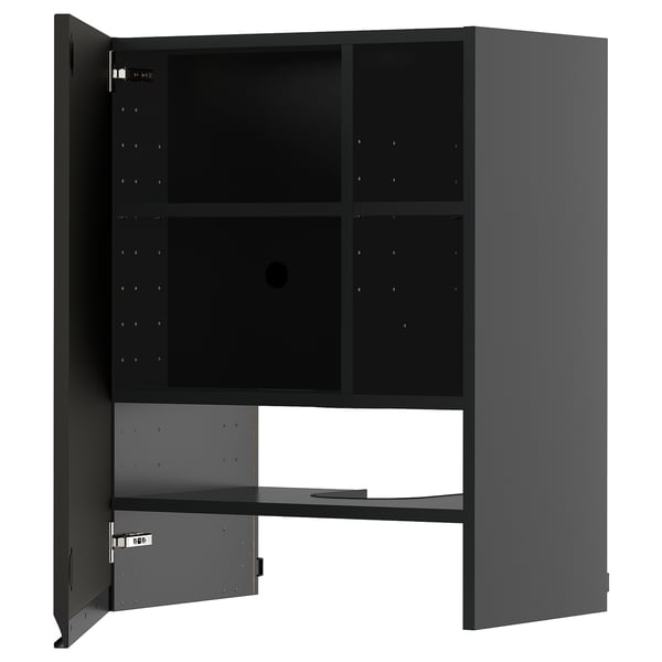 METOD wall cb f extr hood w shlf/door, black-grey/Upplöv matt anthracite, 60x80 cm