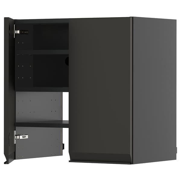 METOD wall cb f extr hood w shlf/door, black-grey/Upplöv matt anthracite, 60x60 cm
