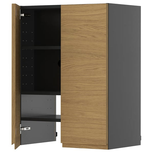 METOD - METOD Wall cb f extr hood w shlf/door, black-grey/Voxtorp oak effect, 60x80 cm