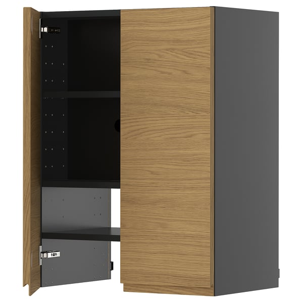 METOD - METOD Wall cb f extr hood w shlf/door, black-grey/Voxtorp oak effect, 60x80 cm