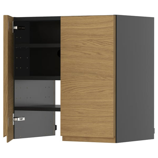 METOD - METOD Wall cb f extr hood w shlf/door, black-grey/Voxtorp oak effect, 60x60 cm