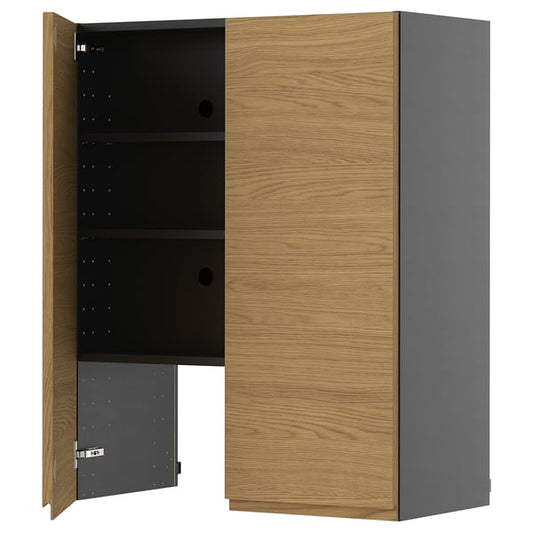 METOD - METOD Wall cb f extr hood w shlf/door, black-grey/Voxtorp oak effect, 80x100 cm