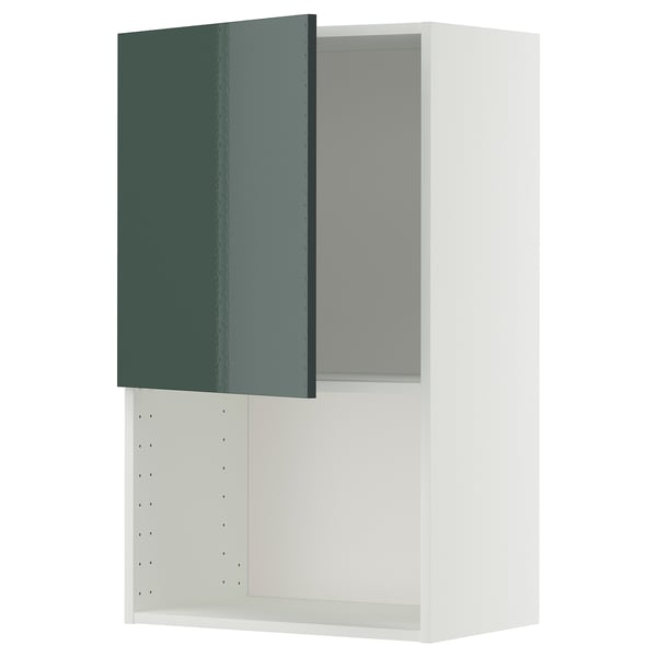 METOD wall cabinet for microwave oven, white/Kallarp high-gloss dark grey-green, 60x100 cm