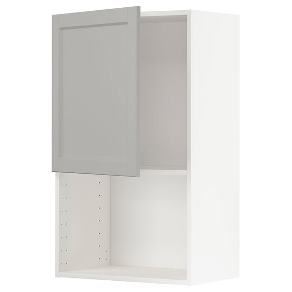 METOD - METOD Wall cabinet for microwave oven, white/Lerhyttan light grey, 60x100 cm