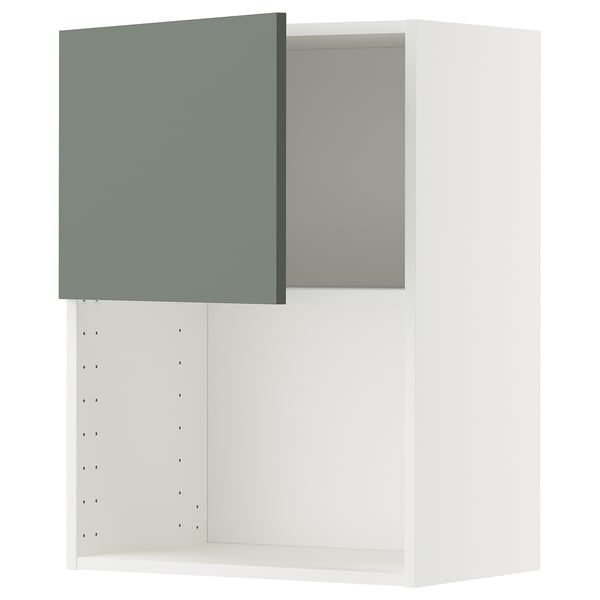 METOD wall cabinet for microwave oven, white/Nickebo matt grey-green, 60x80 cm