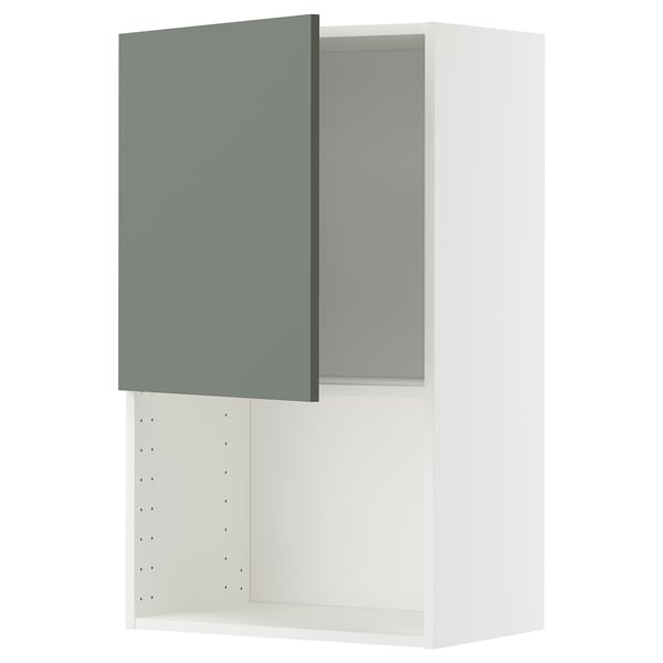 METOD wall cabinet for microwave oven, white/Nickebo matt grey-green, 60x100 cm