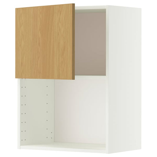 METOD microwave wall unit, white/Sinarp oak veneer, 60x80 cm