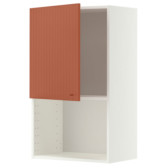 METOD wall cabinet for microwave oven, white/Terrsjö red-brown wave pattern, 60x100 cm