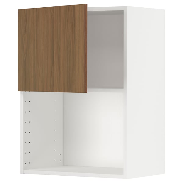 METOD wall cabinet for microwave oven, white/Tistorp brown walnut effect, 60x80 cm