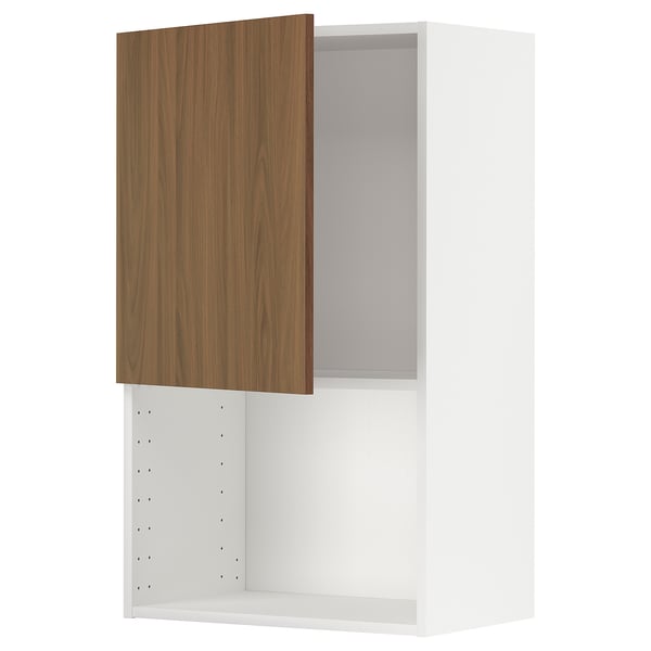 METOD wall cabinet for microwave oven, white/Tistorp brown walnut effect, 60x100 cm