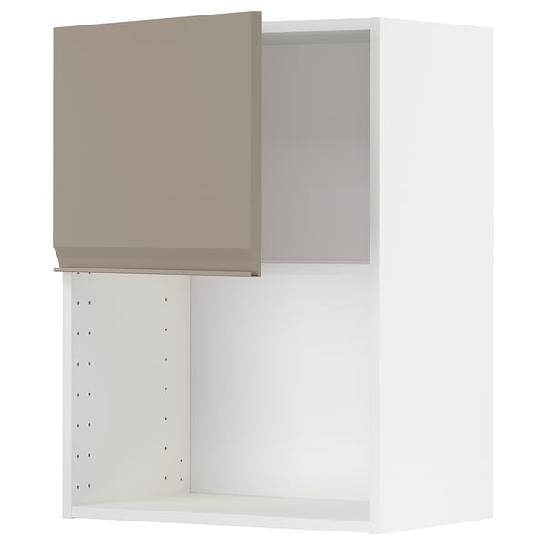 METOD wall cabinet for microwave oven, white/Upplöv matt dark beige, 60x80 cm