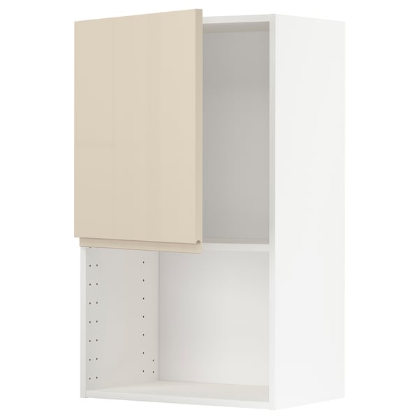 METOD wall cabinet for microwave oven, white/Voxtorp high-gloss light beige, 60x100 cm