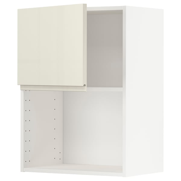 METOD - Wall cabinet for microwave oven, white/Voxtorp high-gloss light beige, 60x80 cm
