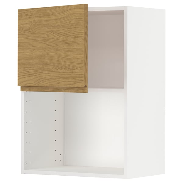 METOD wall cabinet for microwave oven, white/Voxtorp oak effect, 60x80 cm