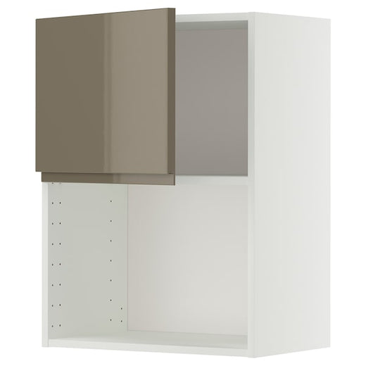 METOD wall cabinet for microwave oven, white/Voxtorp high-gloss dark grey-brown, 60x80 cm