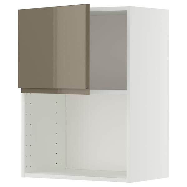 METOD wall cabinet for microwave oven, white/Voxtorp high-gloss dark grey-brown, 60x80 cm