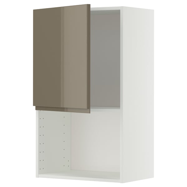 METOD wall cabinet for microwave oven, white/Voxtorp high-gloss dark grey-brown, 60x100 cm
