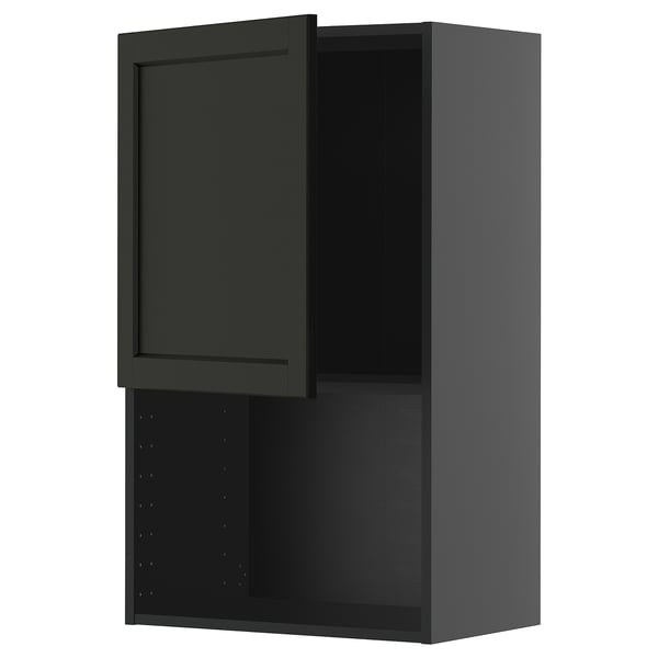 METOD wall cabinet for microwave oven, black-grey/Lerhyttan black stained, 60x100 cm