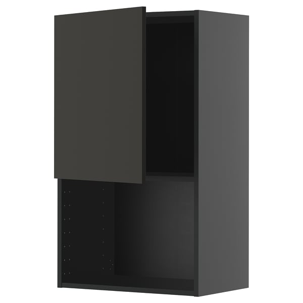 METOD wall cabinet for microwave oven, black-grey/Nickebo matt anthracite, 60x100 cm