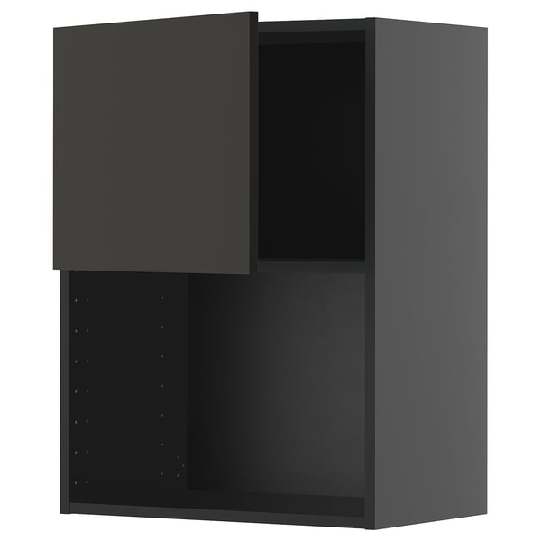 METOD wall cabinet for microwave oven, black-grey/Nickebo matt anthracite, 60x80 cm