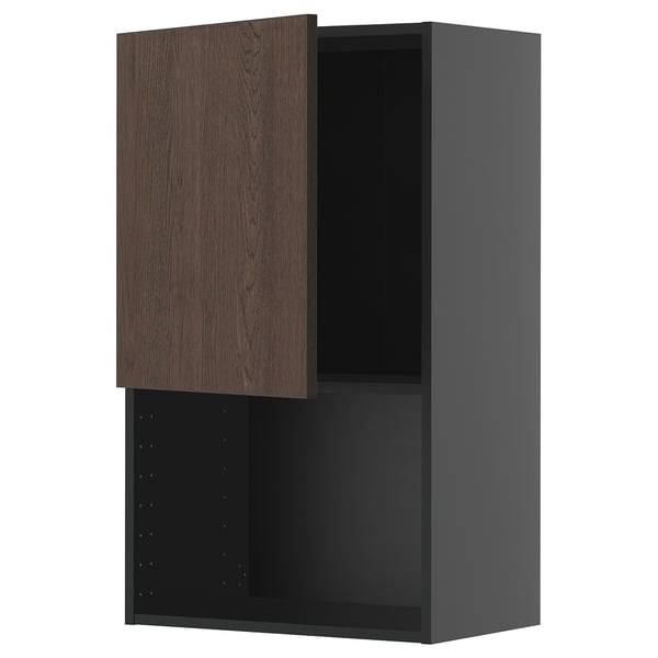 METOD wall cabinet for microwave oven, black-grey/Sinarp brown, 60x100 cm