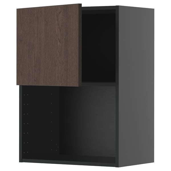 METOD wall cabinet for microwave oven, black-grey/Sinarp brown, 60x80 cm