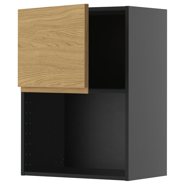 METOD wall cabinet for microwave oven, black-grey/Voxtorp oak effect, 60x80 cm