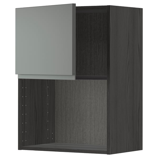 METOD wall cabinet for microwave oven, black/Voxtorp dark grey