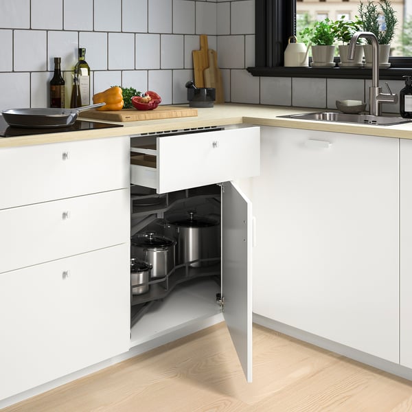 METOD - Structure for corner base cabinet, white, 128x60x80 cm - Depth without suspension rail: 66.5 cm Depth with suspension rail: 67.5 cm Width: 127.5 cm System depth: 60.0 cm Depth: 67.5 cm Height: 80.0 cm.