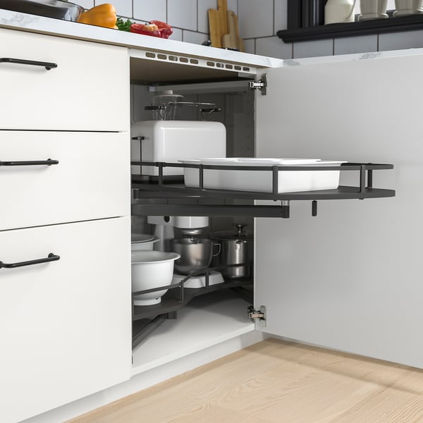 METOD - Structure for corner base cabinet, white, 128x60x80 cm - Depth without suspension rail: 66.5 cm Depth with suspension rail: 67.5 cm Width: 127.5 cm System depth: 60.0 cm Depth: 67.5 cm Height: 80.0 cm.