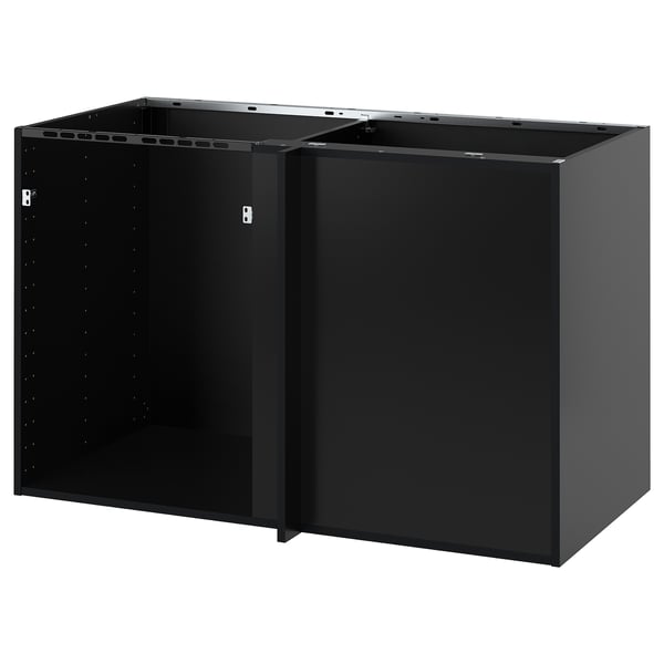 METOD corner base cabinet, black-grey, 128x60x80 cm