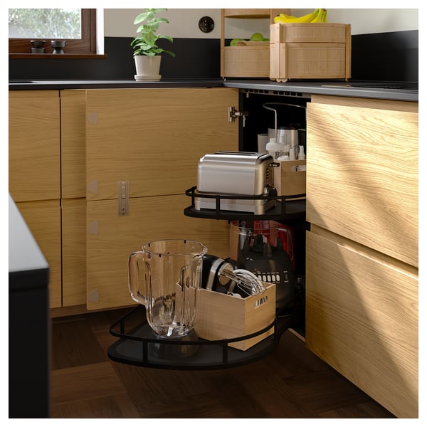 METOD corner base cabinet, black-grey, 128x60x80 cm