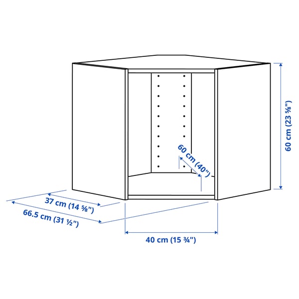 METOD corner wall cabinet, black-grey, 68x37x60 cm