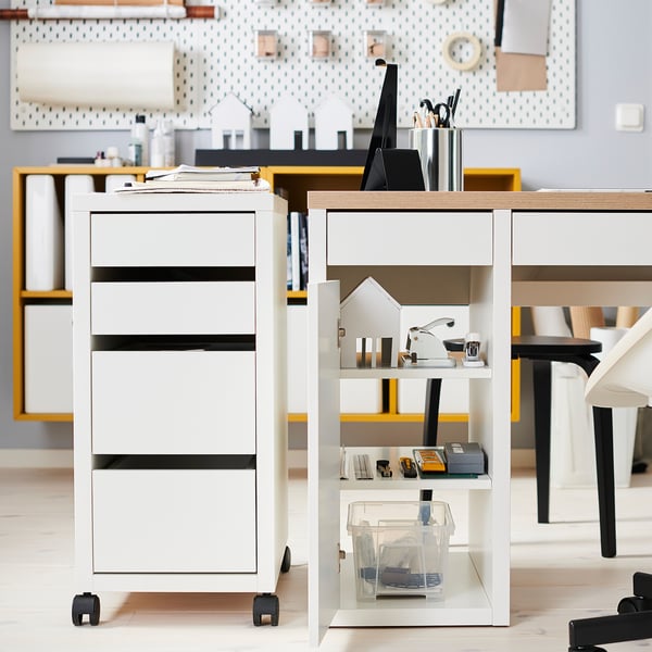 MICKE drawer unit on castors, white, 35x75 cm