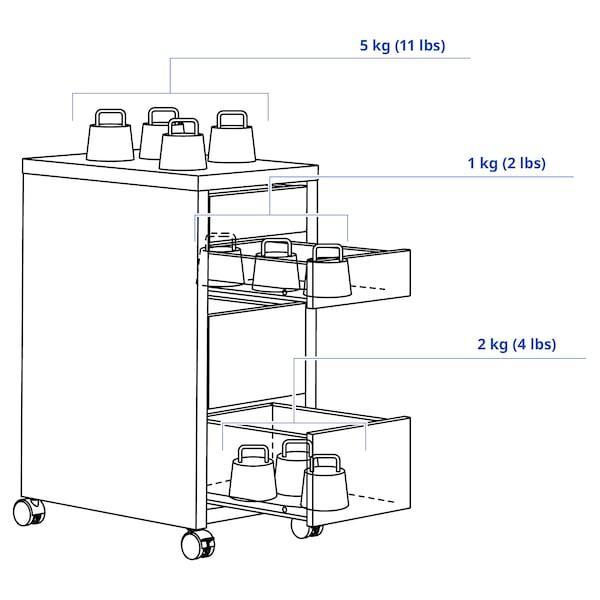 MICKE drawer unit on castors, white, 35x75 cm