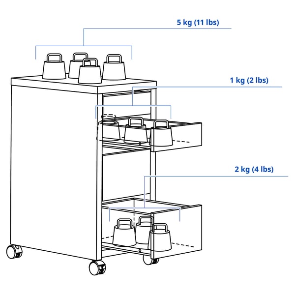 MICKE Chest of drawers with wheels - white 35x75 cm , 35x75 cm