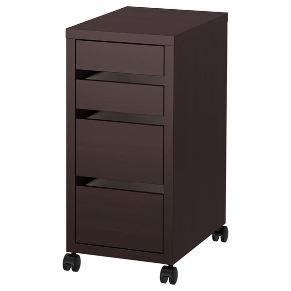MICKE drawer unit on castors, black-brown, 35x75 cm