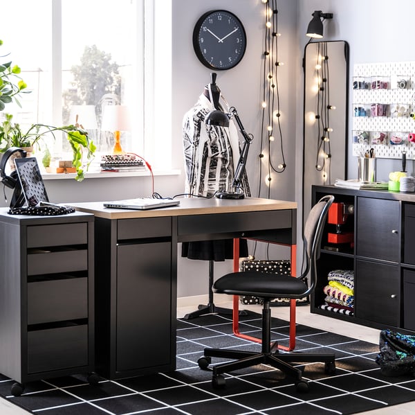 MICKE drawer unit on castors, black-brown, 35x75 cm