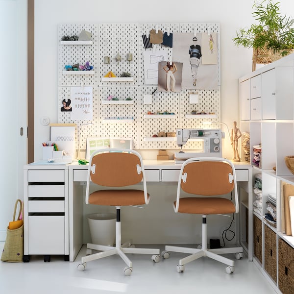 MICKE drawer unit with drop-file storage, white, 35x75 cm