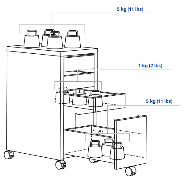 MICKE drawer unit with drop-file storage, white, 35x75 cm