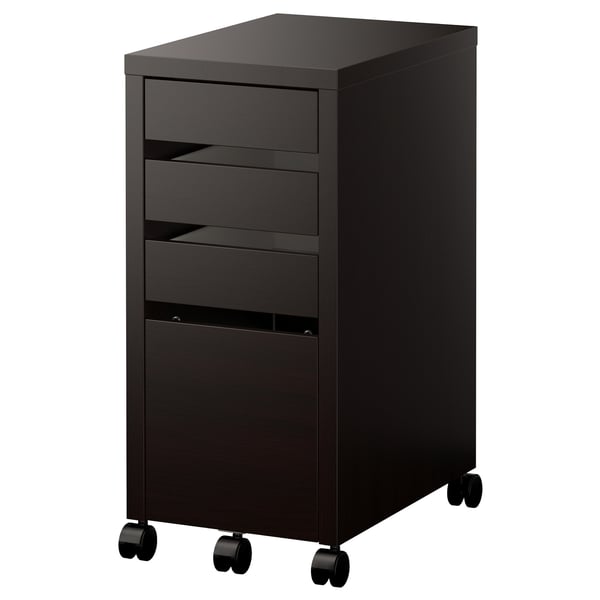 MICKE drawer unit with drop-file storage, black-brown, 35x75 cm