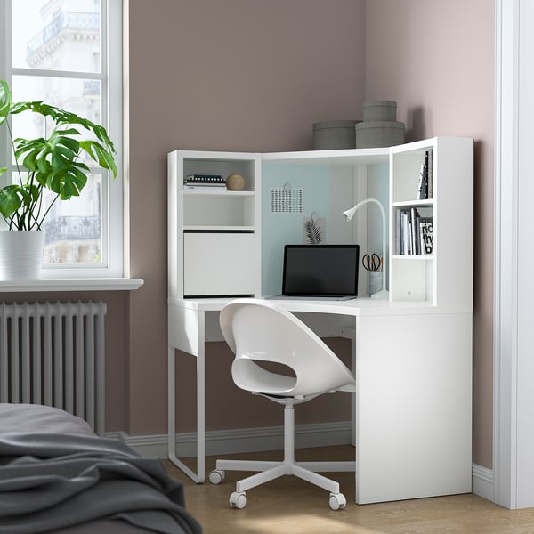 MICKE corner workstation, white, 100x142 cm