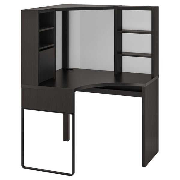 MICKE corner workstation, black-brown, 100x142 cm