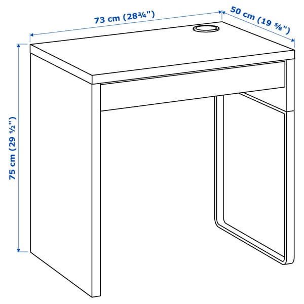 MICKE desk, white, 73x50 cm
