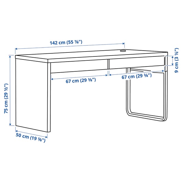MICKE desk, white, 142x50 cm