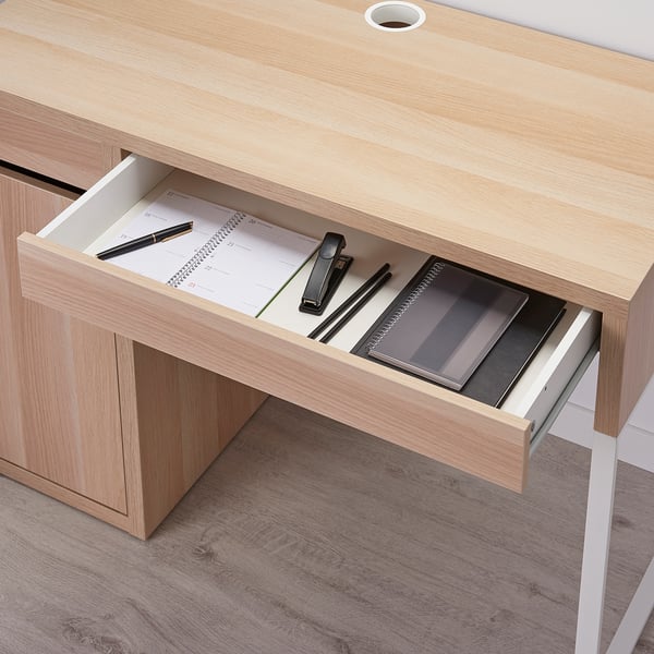 MICKE desk, white stained oak effect, 105x50 cm