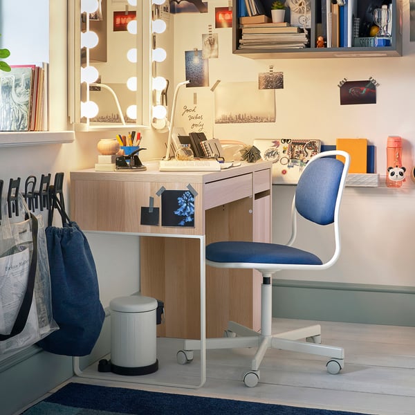 MICKE - Desk, oak effect with white stain, 105x50 cm